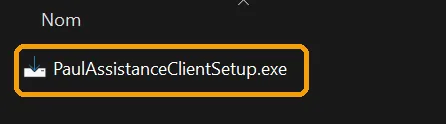 Le fichier PaulAssistanceClientSetup.exe dans l'Explorateur de fichiers, entouré en orange